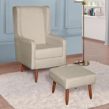 Imagem de Poltrona de Amamentação e Descanso Renata com Pés Palito e Puff Linho Bege - Abmaza
