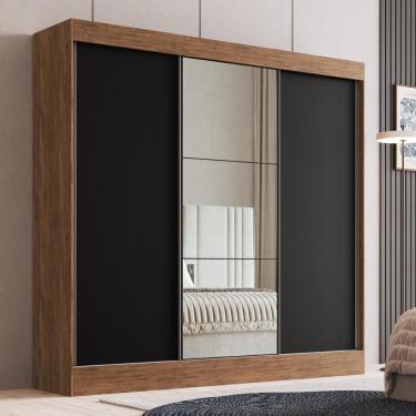 Imagem de Guarda Roupa Casal CR35385 3 Portas de Correr 4 Gavetas MDF com Espelho Castanho-Preto