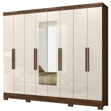 Imagem de Guarda Roupa Casal Diplomata 6 Portas Bater MDP-MDF com Espelho Castanho Wood Off White...
