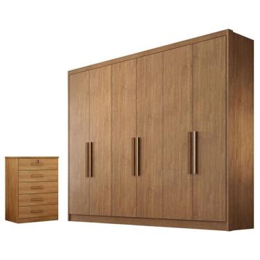 Imagem de Guarda Roupa Casal Linea e Gaveteiro Suíça 6 Portas 8 Gavetas MDF-MDP Cumaru 23 Móveis Novo Horizonte