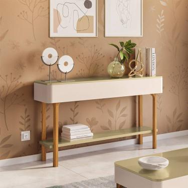 Imagem de Aparador Para Sala de Estar Orgânico Pés Madeira Maciça 136cm Fontana B01 Off White Cha...