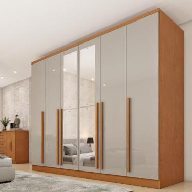 Imagem de Guarda Roupa Casal 6 Portas 8 Gavetas Puxador MDF 270cm com Espelho Po