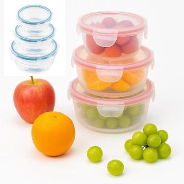 Imagem de Kit 3 Potes Hermeticos Redondos Profissionais Multiuso Tampa Silicone 