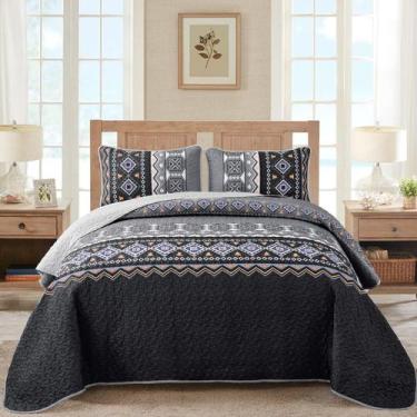 Imagem de Conjunto de edredões WONGS BEDDING Boho Queen com 2 fronhas, preto, ci
