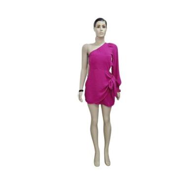 Imagem de Vestido Feminino Curto um Ombro Só Crepe Duna - FIA MODAS, Fúcsia, M /