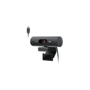Imagem de Webcam + Suporte Logitech Brio 500 Full HD, 1080p, 30 FPS, com Microfones Duplos, USB, Suporte Incluso, Grafite - 960-001412