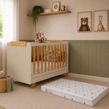 Imagem de Kit Berço Pingo Off White com Amêndoa com Colchão Orthoflex Infantil -