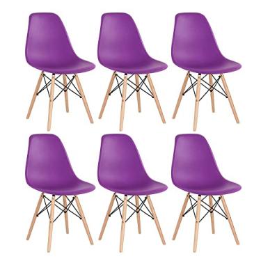 Imagem de Loft7, Kit 6 Cadeiras Charles Eames Eiffel Dsw Em Polipropileno Com Pés De Madeira Clara Versátil Moderna E Elegante Sala De Jantar Cozinha Bar E Restaurante, Roxo