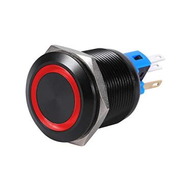 Imagem de Botão de travamento Keenso de metal preto, adequado para 22 mm autotravamento de LED liga/desliga controle de trava de alto descarga 3A (vermelho)