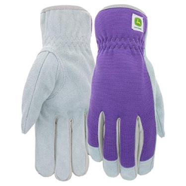 Imagem de West Chester John Deere JD86019-WML Split Cowhide Palm Gloves – Medium-Large, Women’s Slip-On Spandex Back Gloves with Shirred Elastic Wrists