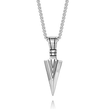 Imagem de LHDUF Colar com flechas, pingente masculino de aço de titânio masculino poder personalidade rock, Metal, Sem Pedra Preciosa