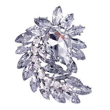 Imagem de SELOVO Broche de fantasia de folha vermelha com strass em forma de marquise em tom dourado antigo, Strass, Zircônia cúbica