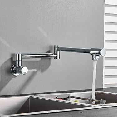 Imagem de Torneira de parede preta cromada única torneira de água fria 360 bico giratório torneira de lavagem dobrável pescoço torneira da cozinha do banheiro, D1