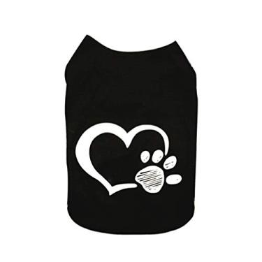 Imagem de Pet camiseta de algodão macio casaco pulôver pequeno cachorro gato gatinho jaqueta filhote roupa para Teddy Chihuahua Yorkshire Poodle Maltese filhote pug-preto tamanho P