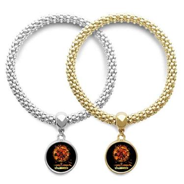 Imagem de DIYthinker Pulseira de Halloween com estampa de árvore de desenho animado para presente de casal