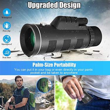 Imagem de Telescópio monocular, 50x60 Monoscópio BAK4 Prism HD Zoom de alto desempenho à prova d'água, para observação de pássaros, caminhadas, com suporte para smartphone e tripé