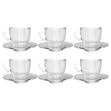 Imagem de Xícaras Chá e Café Vidro 220mL Transparente C/ Pires - 6un