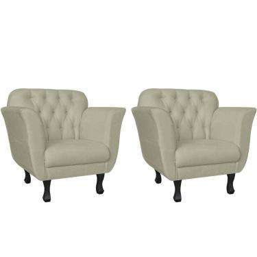 Imagem de Kit 2 Poltronas Decorativa Dália Suede Bege Pés Madeira Ms Decor