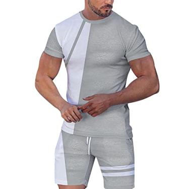 Imagem de Conjunto de colete e calça masculina conjunto esportivo masculino conjunto de 2 peças de manga curta camisetas e shorts bengala doce masculino, Cinza, XXG