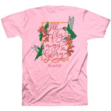 Imagem de Kerusso Cherished Girl I'll Fly Away Oh Glory Beija-flores clássica rosa algodão gola redonda camiseta, Rosa clássico, M