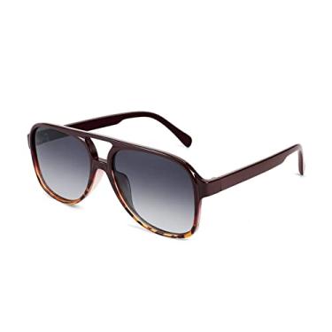 Imagem de FEISEDY Óculos de sol aviador de plástico retrô vintage anos 70 para mulheres e homens, armação quadrada grande clássica B2751, Leopardo vermelho polarizado, 60mm