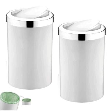 Imagem de Kit 2 Lixeira 8L Cesto Lixo Plástico Para Cozinha Banheiro Escritório Branco Cromado - Future