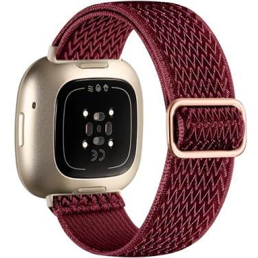 Imagem de Maledan Pulseira esportiva compatível com Fitbit Versa 4 para mulheres, pulseira de relógio elástica respirável e durável para Versa 3/Versa 4/Sense/Sense 2 pulseiras de relógio acessório, vinho tinto