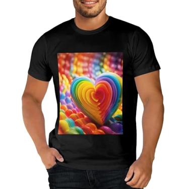 Imagem de Sipumia Camiseta unissex de algodão manga curta gola redonda para casal 3D estampada em formato de coração camiseta casual, Cor-19, P