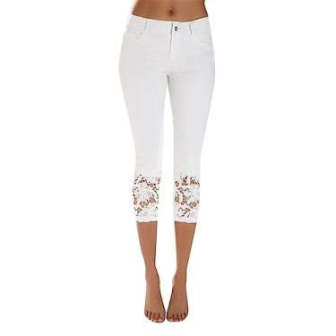 Imagem de Calça jeans cropped feminina moderna stretch cintura baixa folgada jeans cropped jeans capri solto, Branco, XXG