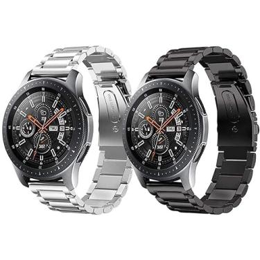Imagem de Kit 2 Pulseiras de metal 3 elos para Samsung Gear S3 - Galaxy Watch 46mm - Prata e Preta
