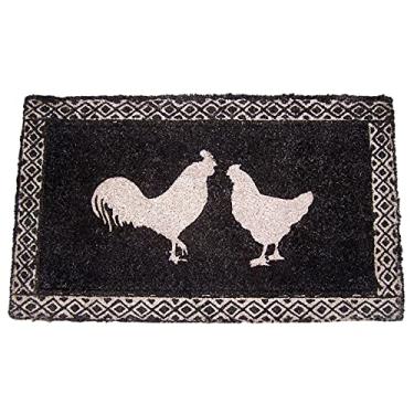 Imagem de Tapete de porta divertido de galo e galinha tapete de boas-vindas ao ar livre de coro, 74 cm