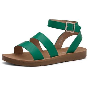 Imagem de Herstyle Needed Me Sandália rasteira feminina bico aberto tira no tornozelo confortável sapatos, 2021 verde, 8