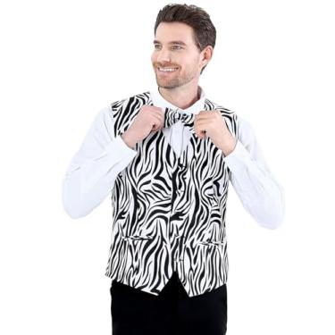 Imagem de Fashonal Colete masculino de 2 peças, colete e gravata borboleta, Zebra, 3G
