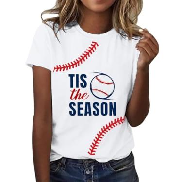 Imagem de Camiseta feminina de beisebol com letras de mãe, gola redonda, manga curta, caimento solto, casual, túnica, camisa de verão, Branco-2, 3G