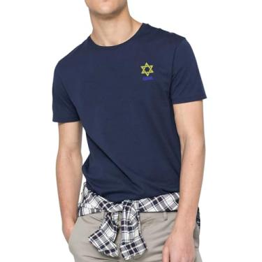 Imagem de Camisetas masculinas Star of David Israel bordada manga curta clássica básica camiseta masculina, Azul marino, G