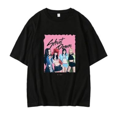 Imagem de Camiseta K-pop Born Pink Album Contton gola redonda manga curta suporte show camisetas estampadas, Preto, 3G