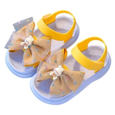 Imagem de Sandálias infantis tamanho 8 modernas primavera verão dedo do pé cor sólida laço infantil sapatos casuais, Amarelo, 12 Narrow Little Kid