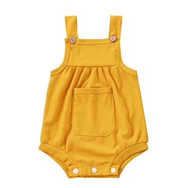 Imagem de Macaquinho com suspensório canelado para meninos e meninas, macaquinho sólido para bebês meninas e shorts cargo, Laranja, 3-6 Months