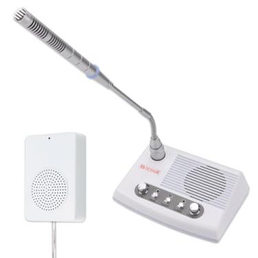 Imagem de DESHUN Intercomunicador de janela DS-989, sistema de alto-falante de janela dupla completa, alto-falante alto, microfone sem fio, sistema de intercomunicação para negócios, tratamento médico, escola,