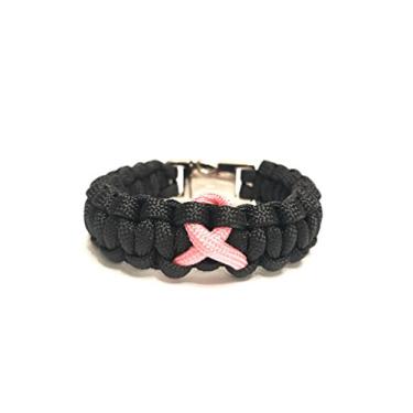 Imagem de Tru550 Pulseira de joias de sobrevivência preta ajustada com fita rosa conscientização do câncer de mama, 8 inch, paracord