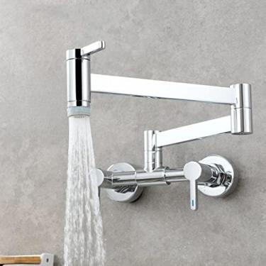 Imagem de Torneira de cozinha quente e fria quadrada de três interruptores na parede Válvula de mistura dobrável Torneira do banheiro doméstico Torneira preta, C2