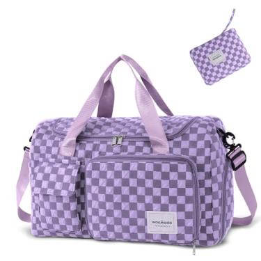 Imagem de WOOMADA Bolsa de viagem dobrável com compartimento para sapatos, bolsa noturna com bolso molhado e manga para carrinho, bolsas de fim de semana para mulheres, Bolha violeta, Bolsa de viagem