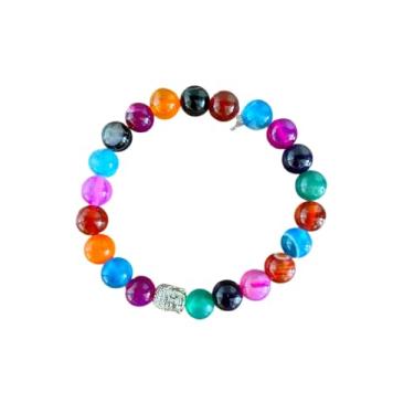 Imagem de Pulseira Ágata Coloridas Pedras Naturais e Buda