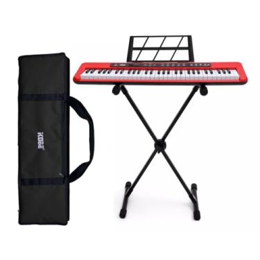 Imagem de Kit Teclado Arranjador Kobe KB-150 RD Vermelho 5/8 61 Teclas Com Suporte e Capa Preta