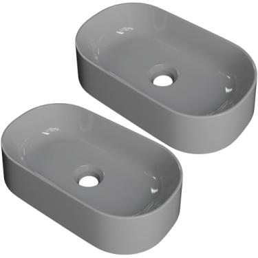 Imagem de Kit 02 Cubas de Apoio Oval Para Banheiro Lavabo Laila C01 O42W Cinza - Lyam