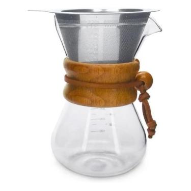 Imagem de Passador De Café Vidro E Coador Inox 350ml Alça Madeira - Mimo Style