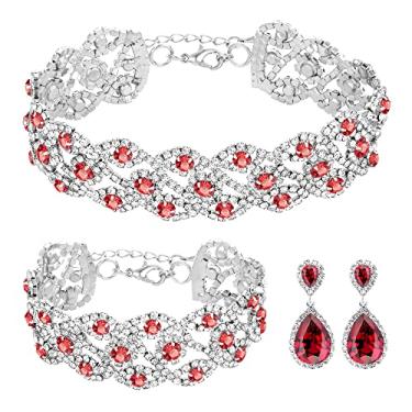 Imagem de Miraculous Garden Conjunto de joias femininas 3/4 peças de strass artificial cristal noiva declaração colar tiara coroa link pulseira lágrima pingente brincos conjunto, 18, Metal, Strass