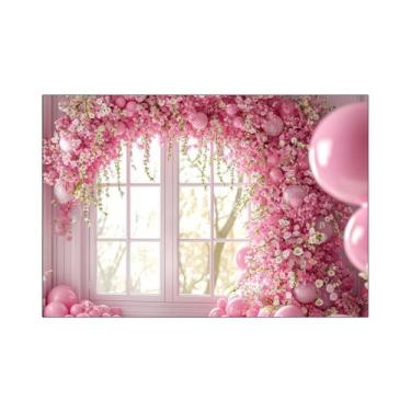 Imagem de Fundo Fotográfico 2,20 x 1,50 - Arco de Flores Rosa com Balões na Jane