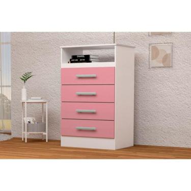 Imagem de Cômoda de Quarto Jéssica c/ 1 Nicho e 4 Gavetas Flex Branco/Rosa ou Azul - ACP