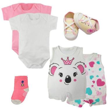 Imagem de Kit Roupa de Bebê 6 Pçs Body Macacão Regata Meia e Sapatinho - Koala B